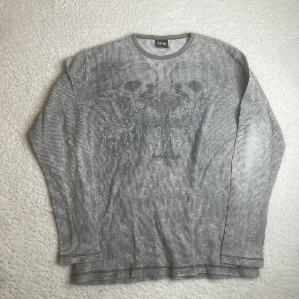 Vintage MMA elite men grey‎ skull cross long sleeve thermal skater y2k grunge xl